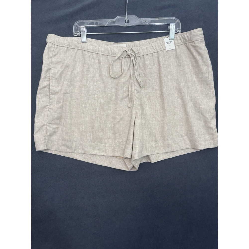Abercrombie Beige Drawstring Linen-Blend Women's Shorts